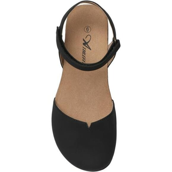 Womens Closed Toe Sandals Flat Cork Footbed Arch Support Ankle Strap Shoes - Picture 2 of 7
